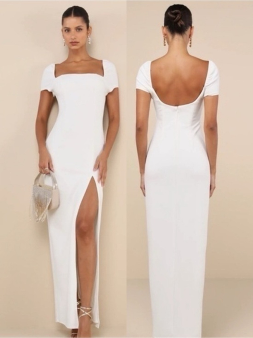 NWT Lulu’s Magnificent Impression Square Neck Short Sleeve Maxi Dress Large